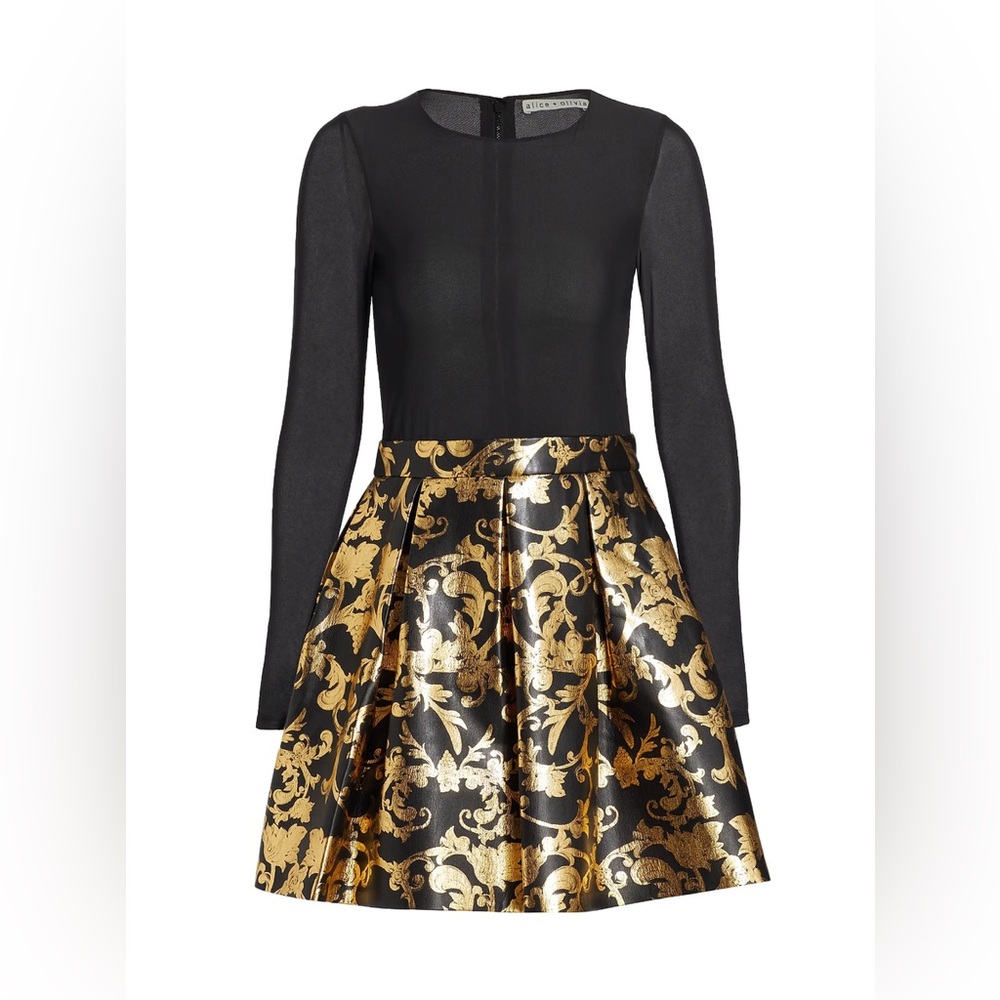 Alice + Olivia Black and Gold Chara Long Sleeve Dress - Picture 4 of 6